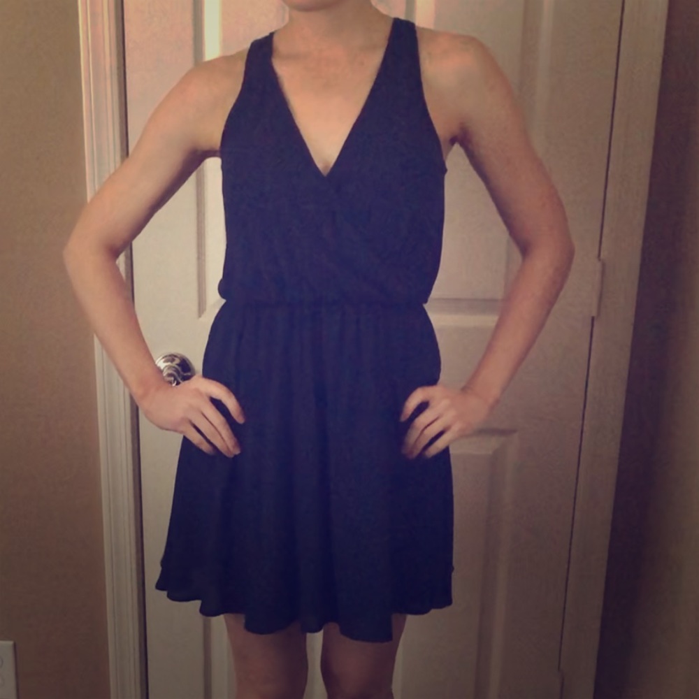 Navy blue chiffon mini dress